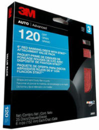 Red Sanding Discs, 6 Inch, Grit 120, Stikit Attachment, 25 Discs per Pack, 4 Packs per Case