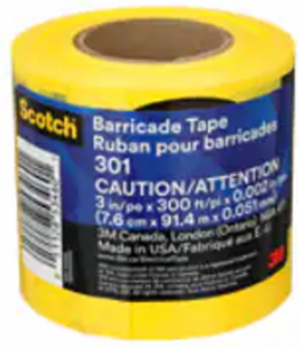 Scotch Barricade Tape, CAUTION, 3 Inch x 300 ft, Yellow, 2 mil, 16 Rolls/Case