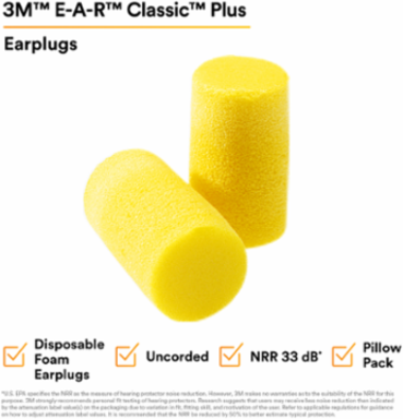 3M™ E-A-R™ Classic™ Plus Earplugs 310-1101, Uncorded, Pillow Pack, 2000 Pair/Case