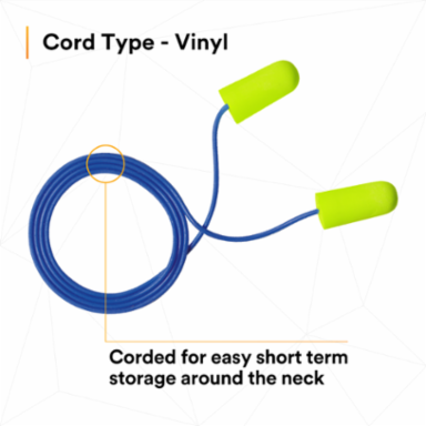 3M™ E-A-Rsoft™ Yellow Neons™ Earplugs 311-1251, Corded, Poly Bag, Large Size, 2000 Pair/Case