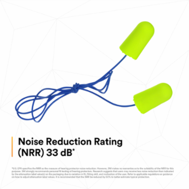 3M™ E-A-Rsoft™ Yellow Neons™ Earplugs 311-1251, Corded, Poly Bag, Large Size, 2000 Pair/Case