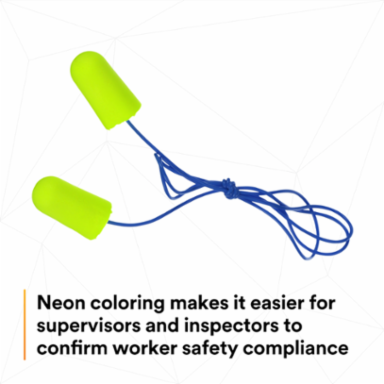 3M™ E-A-Rsoft™ Yellow Neons™ Earplugs 311-1251, Corded, Poly Bag, Large Size, 2000 Pair/Case