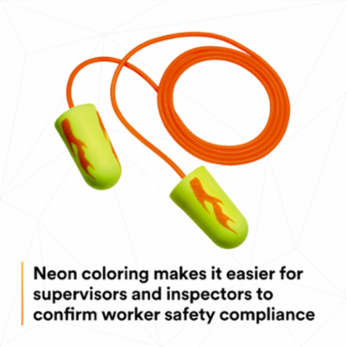 3M™ E-A-Rsoft™ Yellow Neon Blasts™ Earplugs 311-1252, Corded, Poly Bag, Regular Size, 2000 Pair/Case