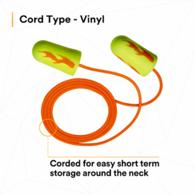 3M™ E-A-Rsoft™ Yellow Neon Blasts™ Earplugs 311-1252, Corded, Poly Bag, Regular Size, 2000 Pair/Case