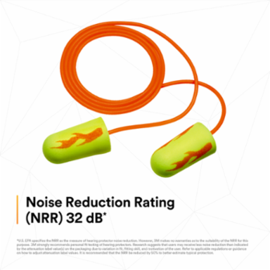3M™ E-A-Rsoft™ Yellow Neon Blasts™ Earplugs 311-1252, Corded, Poly Bag, Regular Size, 2000 Pair/Case