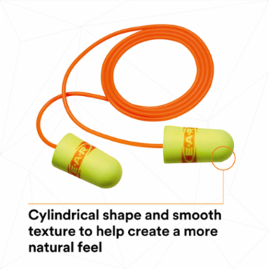 3M™ E-A-Rsoft™ SuperFit™ Earplugs 311-1254, Corded, Poly Bag, Regular Size, 2000 Pair/Case
