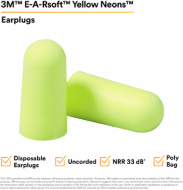 3M™ E-A-Rsoft™ Yellow Neons™ Earplugs 312-1250, Uncorded, Poly Bag, 2000 Pair/Case