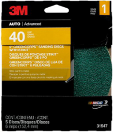 3M Green Corps Sanding Disc with Stikit Attachment, 31547, 6 in, 40 grit, 5 discs per pack, 20 packs per case