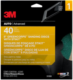 3M Green Corps Sanding Disc with Stikit Attachment, 31550, 8 in, 40 grit, 5 discs per pack, 10 packs per case