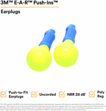 3M™ E-A-R™ Push-Ins™ Earplugs 318-1000, Uncorded, Poly Bag, 400 Pair/Case
