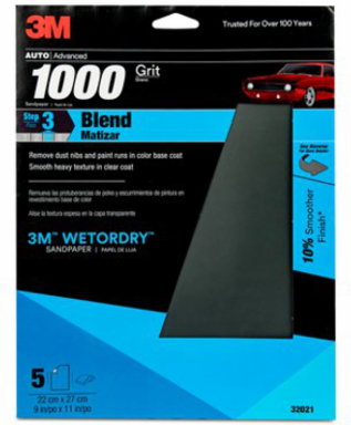 3M Wetordry Sandpaper, 32021, 1000 Grit, 9 inch x 11 inch, 5 per pack, 20 per case