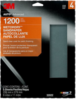 3M Wetordry Sandpaper, 32022, 1200 grit, 9 in x 11 in, 5 sheets per pack, 20 packs per case