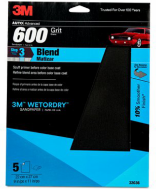 3M WetordrySandpaper, 32036, 600 Grit, 9 inch x 11 inch