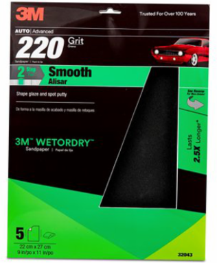 3M Wetordry Sandpaper, 32043, 9 in x 11 in, 220 grit