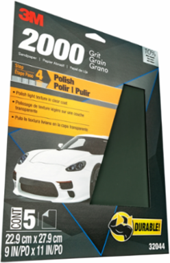 3M™ Wetordry™ Sandpaper, 32044, 2000 Grit, 9 in x 11 in, 5 per pack, 20 per case