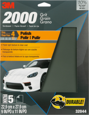 3M™ Wetordry™ Sandpaper, 32044, 2000 Grit, 9 in x 11 in, 5 per pack, 20 per case