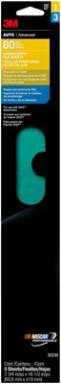 3M Green Corps File Sheets, 32231, 40 grit, 2 3/4 in x 16 1/2 in, 5 sheets per pack, 10 packs per case