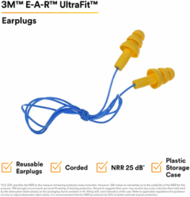 3M™ E-A-R™ UltraFit™ Earplugs 340-4002, Corded, Carrying Case, 200 Pair/Case