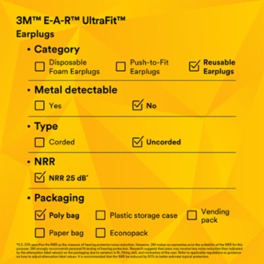 3M™ E-A-R™ UltraFit™ Earplugs 340-4003, Uncorded, Poly Bag, 400 Pair/Case