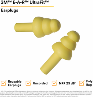 3M™ E-A-R™ UltraFit™ Earplugs 340-4003, Uncorded, Poly Bag, 400 Pair/Case