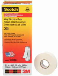 SCOTCH VINYL ELECTRICAL COLOUR CODING TAPE, 35, WHITE, 7 MIL (0.18 MM), 3/4 IN X 66 FT (19.1 MM X 20.1 M), PROFESSIONAL GRADE