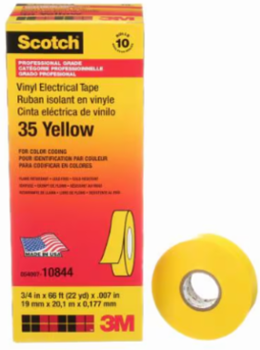 SCOTCH VINYL COLOUR CODING ELECTRICAL TAPE, 35, YELLOW, 7 MIL (0.18 MM), 3/4 IN X 66 FT (19.1 MM X 20.1 M)