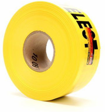Scotch Buried Barricade Tape, 3 Inch x 1000 ft, 4 mil Thick, Yellow, 8 Rolls/Case
