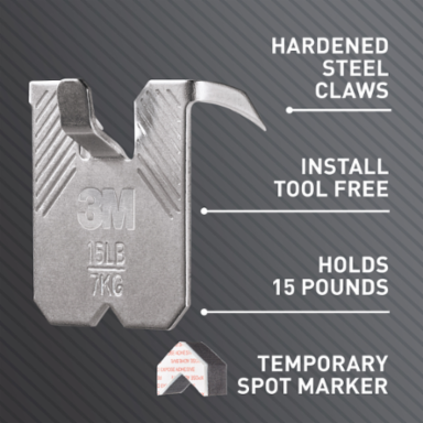3M CLAW™ Drywall Picture Hanger 15 lb with Temporary Spot Marker 3PH15M-1EF, 1 hanger, 1 marker