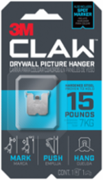 3M CLAW™ Drywall Picture Hanger 15 lb with Temporary Spot Marker 3PH15M-1EF, 1 hanger, 1 marker