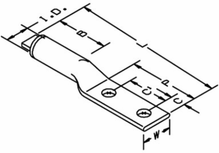 Scotchlok Aluminum Two Hole Lug, 750 kcmil, 1/2 Inch Stud Size, 8.25 Inch Length