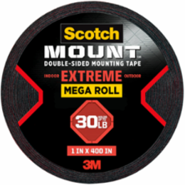Scotch-Mount™ Extreme Double-Sided Mounting Tape Mega Roll 414H-LONGDC-EF, 1 in x 400 in (2.54 cm x 10.1 m)