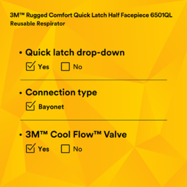 3M™ Rugged Comfort Quick Latch Half Facepiece Reusable Respirator 6501QL/49488, Small, 10 EA/Case