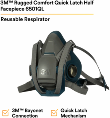 3M™ Rugged Comfort Quick Latch Half Facepiece Reusable Respirator 6501QL/49488, Small, 10 EA/Case