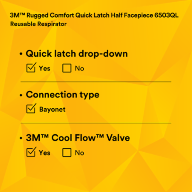 3M™ Rugged Comfort Quick Latch Half Facepiece Reusable Respirator 6503QL/49492, Large, 10 EA/Case