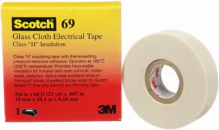 SCOTCH GLASS CLOTH TAPE, 69, WHITE, 3/4 IN X 66 FT, 1 IN CORE, BOXED