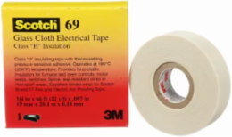 SCOTCH GLASS CLOTH TAPE, 69, WHITE, 3/4 IN X 66 FT, 1 IN CORE, BOXED