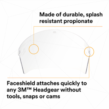 3M™ Clear Propionate Faceshield W96, 82700-00000, Molded 10 EA/Case