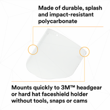 3M™ Clear Polycarbonate Faceshield WP96, 82701-00000, Molded 10 EA/Case