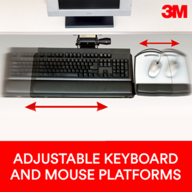 3M™ Sit/Stand Easy Adjust Keyboard Tray with Adjustable Keyboard and Mouse Platform, 23 in Track, AKT180LE