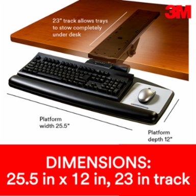 3M™ Easy Adjust Keyboard Tray with Standard Keyboard and Mouse Platform, 23 in Track, AKT90LE