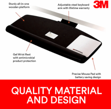 3M™ Easy Adjust Keyboard Tray with Standard Keyboard and Mouse Platform, 23 in Track, AKT90LE