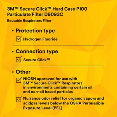 3M™ Secure Click™ Hard Case P100 Particulate Filter D9093C, Hydrogen Fluoride and Nuis. Level OV/AG Relief, 60 ea/Case