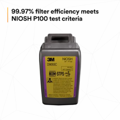 3M™ Secure Click™ Hard Case P100 Particulate Filter D9093C, Hydrogen Fluoride and Nuis. Level OV/AG Relief, 60 ea/Case
