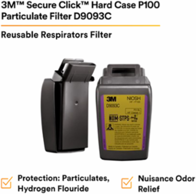 3M™ Secure Click™ Hard Case P100 Particulate Filter D9093C, Hydrogen Fluoride and Nuis. Level OV/AG Relief, 60 ea/Case