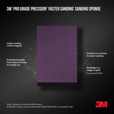 3M™ Pro Grade Precision™ Faster Sanding Sanding Block Sponge FSB220-PGP-2T, 2.5 in x 4.5 in x 1 in, 220 grit, 2 each/pack