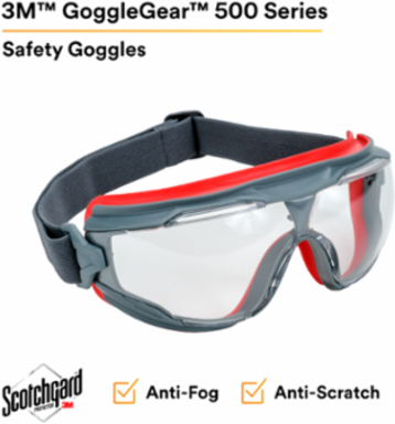3M™ GoggleGear™ 500 Series GG501SGAF, Clear Scotchgard™ Anti-fog lens 10 EA/Case