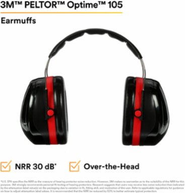 3M™ PELTOR™ Optime™ 105 Earmuffs H10A, Over-the-Head, 10 EA/Case