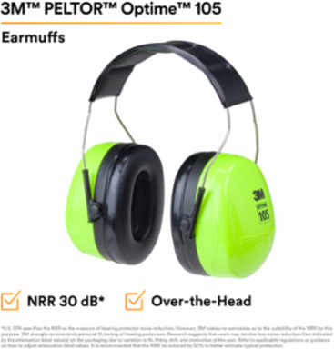 3M™ PELTOR™ Optime™ 105 Earmuffs H10A HV, Over-the-Head, 10 EA/Case