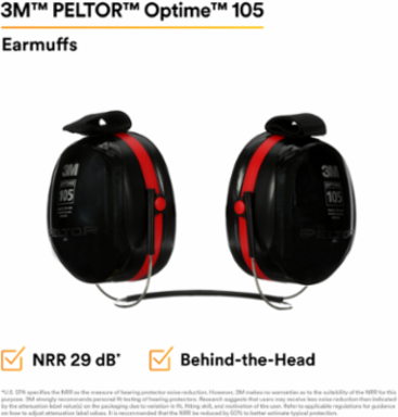 3M™ PELTOR™ Optime™ 105 Earmuffs H10B, Behind-the-Head, 10 EA/Case