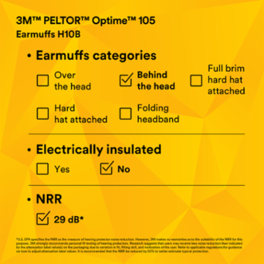 3M™ PELTOR™ Optime™ 105 Earmuffs H10B, Behind-the-Head, 10 EA/Case